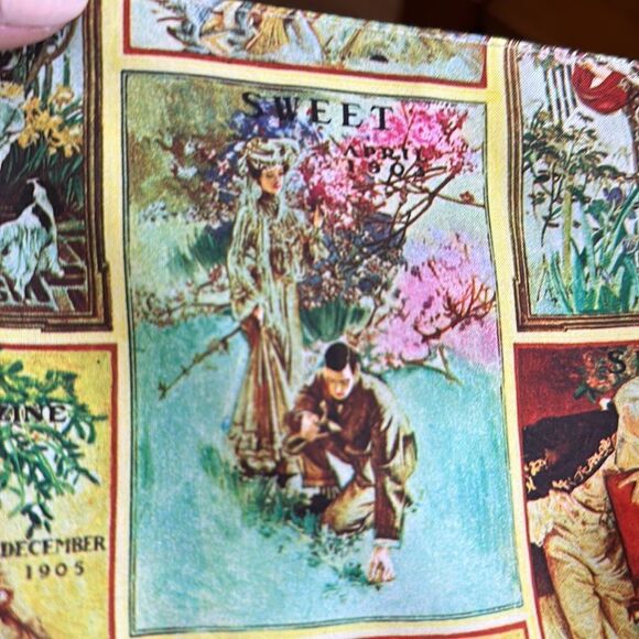 Vtg Renaar-Hollyvogue square polyester scarf with early 1900s pictures or ads - Picture 7 of 12